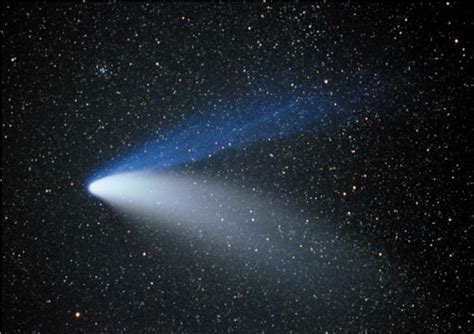 Comet Hale-Bopp exhibited both a spectacular bluish plasma tail, and a... | Download Scientific ...