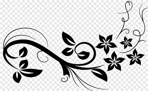 Ornamento, ilustração floral preta, png | PNGEgg