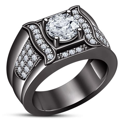 Mens Black Gold Plated 925 Silver Round Diamond Pinky Fashion Wedding ...