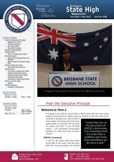 Newsletters Issue - Brisbane State High School