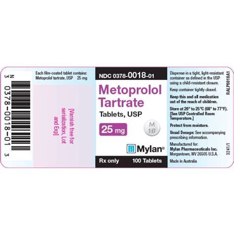 Metoprolol Tartrate, 25mg, 100 Tablets | Bound Tree