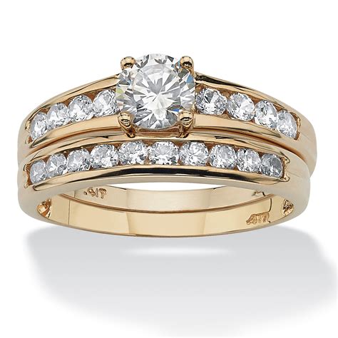 2 Piece 1.06 TCW Round Cubic Zirconia Bridal Ring Set in 10k Gold at PalmBeach Jewelry