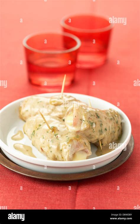 Saltimboccas in cream sauce Stock Photo - Alamy