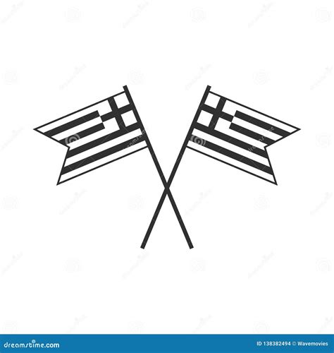 Greece Flag Icon in Black Outline Flat Design Stock Vector - Illustration of flat, waving: 138382494