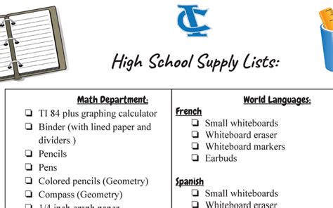 High School 20-21 School Supply Lists | Ichabod Crane Central School District