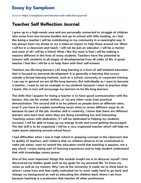 ≫ Teacher Self Reflection Journal Free Essay Sample on Samploon.com