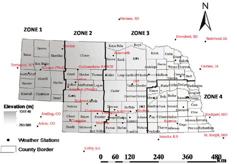 Four climatic zones of Nebraska and point locations of the High Plains ...