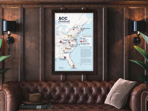 ACC Football Stadium Map: NCAA Football Poster or Pin Map - Etsy