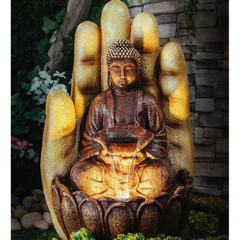 Divine Buddha Plam Beige Indoor Water Fountain - WallMantra