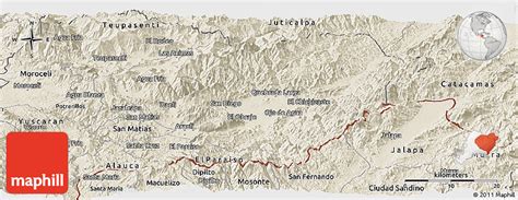 Shaded Relief Panoramic Map of Danli