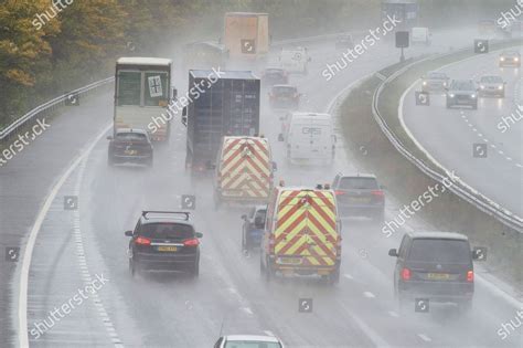 Wet driving conditions motorists on M25 between Editorial Stock Photo - Stock Image | Shutterstock