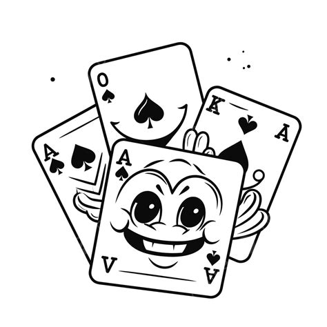 Card Game With A Smiling Face And Some Cards Outline Sketch Drawing Vector, Car Drawing, Wing ...
