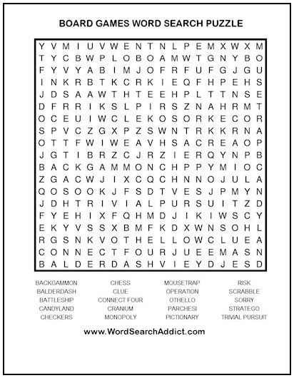 Board Games Printable Word Search Puzzle | Word Search Addict