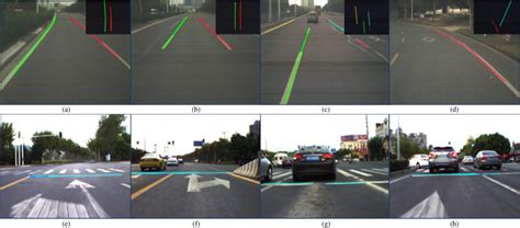 Lane detection results. (a-c) The normal lane detection results on both ...