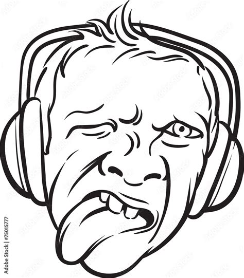 whiteboard drawing - grimace face tongue out with headphones Stock Vector | Adobe Stock