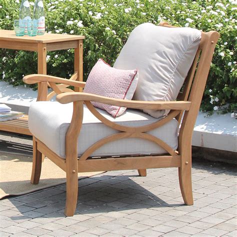 Solid Teak Wood Outdoor Lounge Chair with Beige Cushion – Cambridge Casual