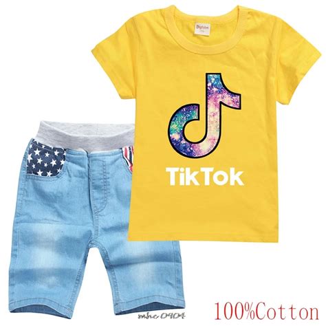 Tik Tok Boys Clothes Set Summer Kids Pants Baby T Shirt Cartoon Denim Shorts Boys Girls Outfit ...