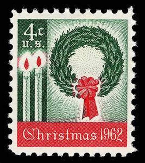 Five 5 Vintage Christmas Postage Stamps Christmas Wreath 1962 4c // 4 ...