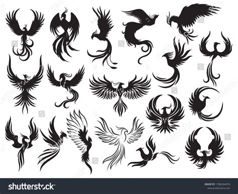 Set Phoenix Bird Silhouettes Collection Firebirds Stock Vector (Royalty ...