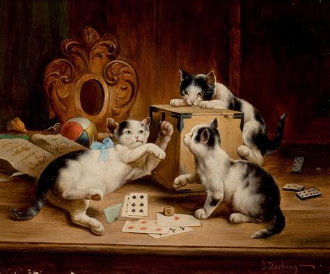 Playing cards, art, carl reichert, cat, card, cute, painting, kitten ...