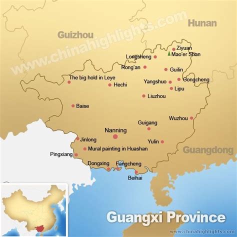 Guangxi Map, Map of Guangxi's Tourist Attractions and Cities