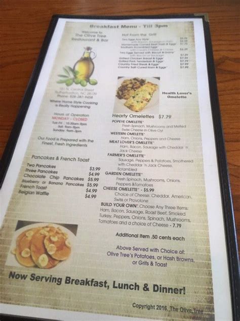 Online Menu of The Olive Tree Restaurant and Bar, Rutherfordton, NC