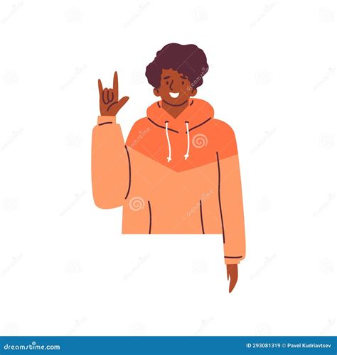 Happy Young Boy Showing Love Gesture with Sign Language Flat Style, Vector Illustration Stock ...