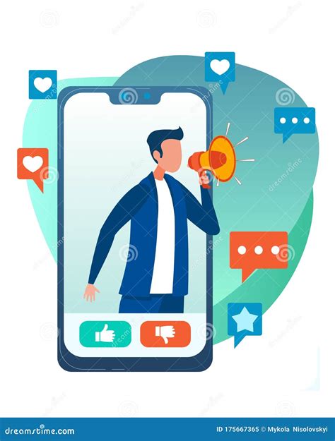 Mobile Advertising Via Social Network Flat Cartoon Stock Vector ...