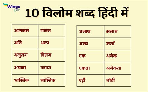 10 विलोम शब्द हिंदी में | 10 Vilom Shabd Hindi Mein