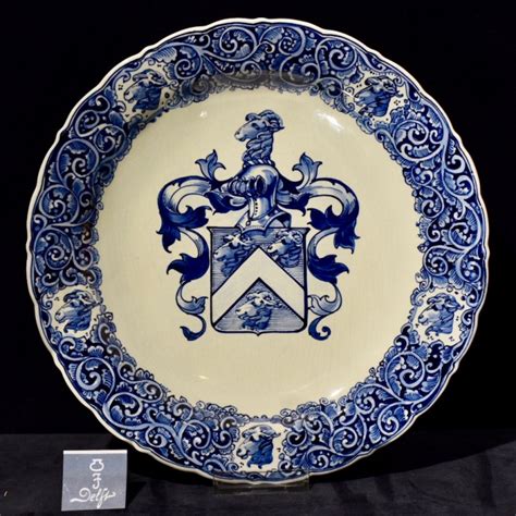 Very Rare Antique Dutch Blue & White Royal Delft Family Crest Plate ...