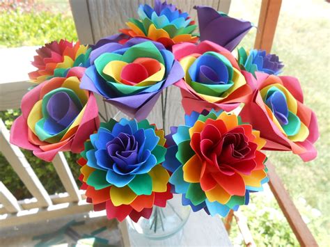 Rainbow Rose & Dahlia Bouquet. Red Orange Yellow Green - Etsy