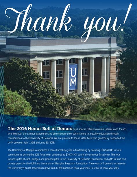 2016 Honor Roll of Donors : University of Memphis by University of ...