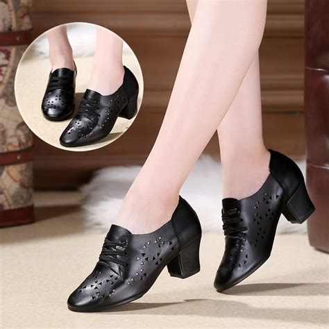 Leather Dance Shoes Woman Soft Bottom Square Dance Sports Women Shoes Summer Sailor Latin Modern ...