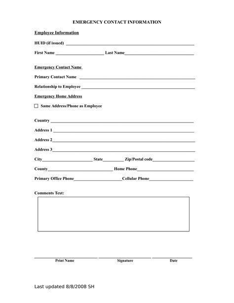 Contact Information Form Template Word