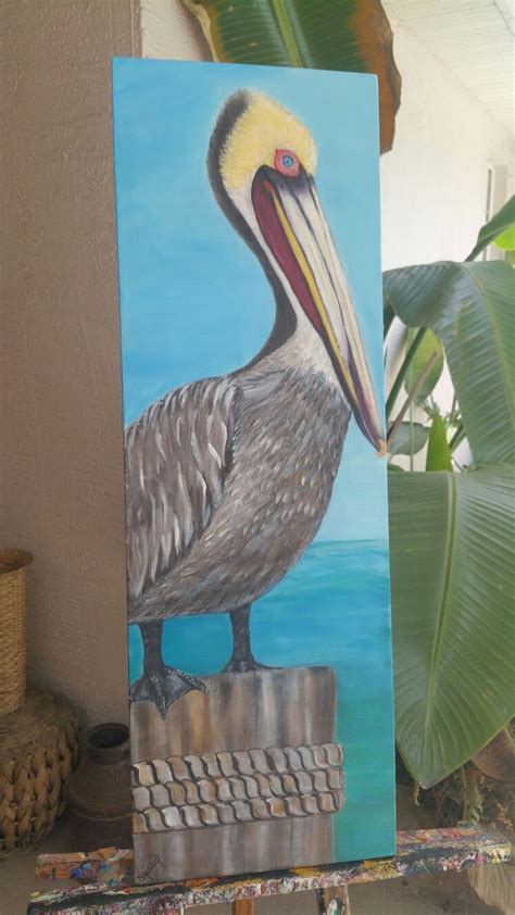 Brown Pelican Original Art by Chrissy 12 x 36 Canvas in Acrylic ...