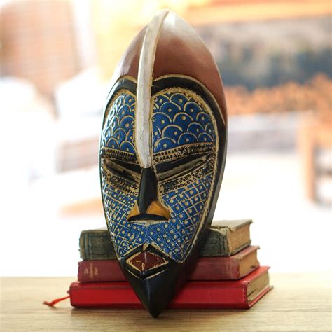 Artisan Crafted Blue African Mask in Wood and Aluminum - Zulu Blue | NOVICA