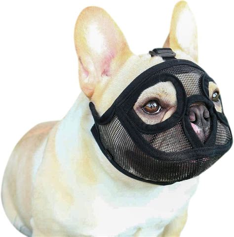 Short Snout Dog Muzzle with Eyehole Adjustable Mesh Bulldog Frenchie Muzzle for Biting Chewing ...