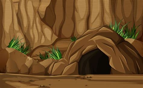 Premium Vector | Background scene with cave in mountain | Cave drawings, Cartoon background ...