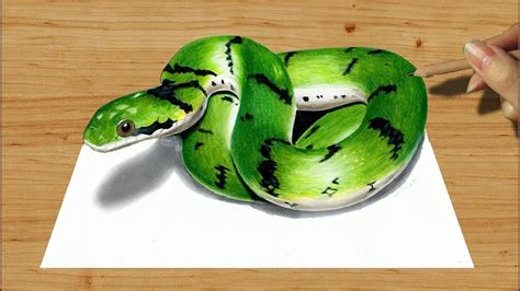 3D Colored Pencil Drawing: Cute Green Snake - Speed Draw | Jasmina Susak - YouTube