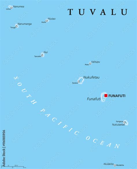 Tuvalu Political Map With Capital Funafuti And Important Villages | My ...