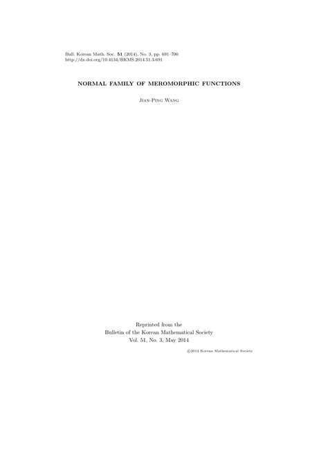 (PDF) Normal family of meromorphic functions