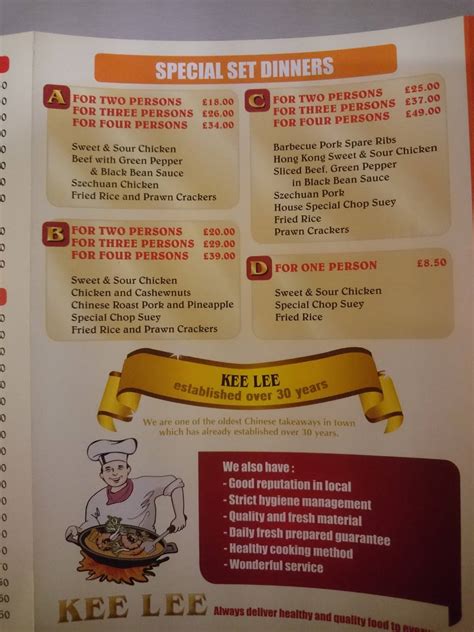 Menu at The Kee Lee fast food, Royal Leamington Spa