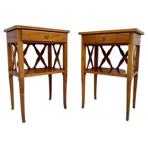 Pair of 1980s Lacquered Parchment or Goatskin Bedside Tables or Nightstands at 1stDibs