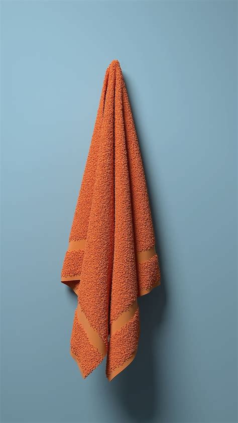 towel, bathroom, clean, new, orange, simple, studio shot, indoors, colored background, still ...