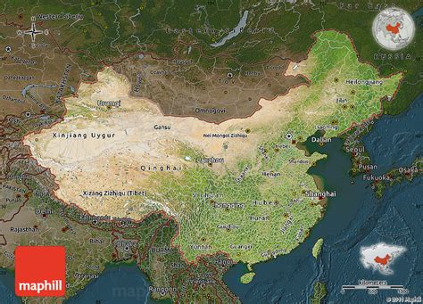 Satellite Map of China, darken