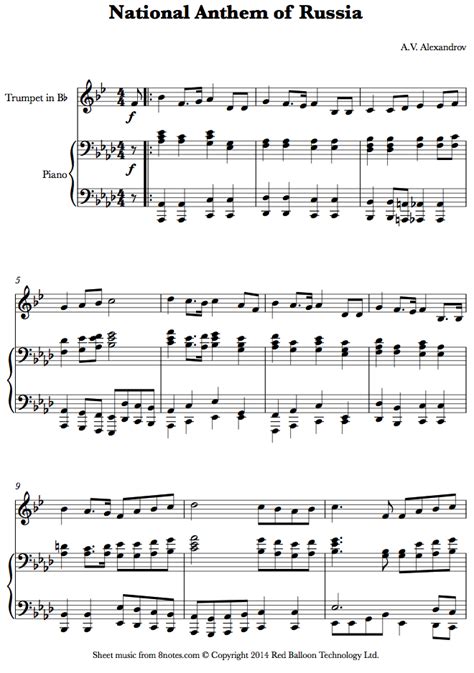 National Anthem of Russia (Alexandrov) sheet music for Trumpet - 8notes.com