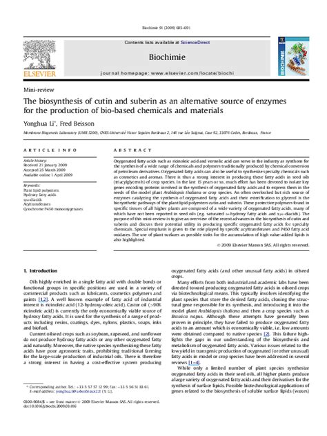 (PDF) The biosynthesis of cutin and suberin as an alternative source of enzymes for the ...