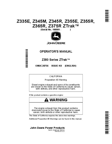 John Deere Z300 Series ZTrak Operator's Manual for Model Year 2021-2022