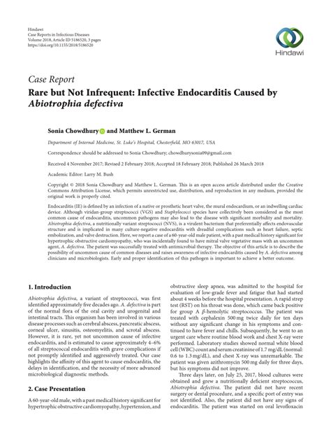 (PDF) Rare but Not Infrequent: Infective Endocarditis Caused by Abiotrophia defectiva