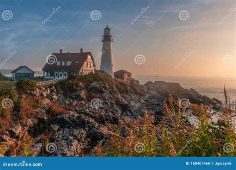 Magical Sunrise at the Iconic Portland Head Light. Stock Photo - Image of tower, head: 160407466